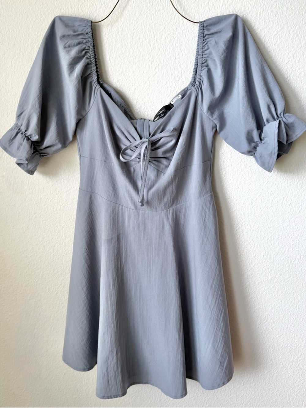 Lulus Women Dusty Blue Puff Sleeve Mini Dress Size S Small Boho Romantic Cottage - Picture 4 of 16